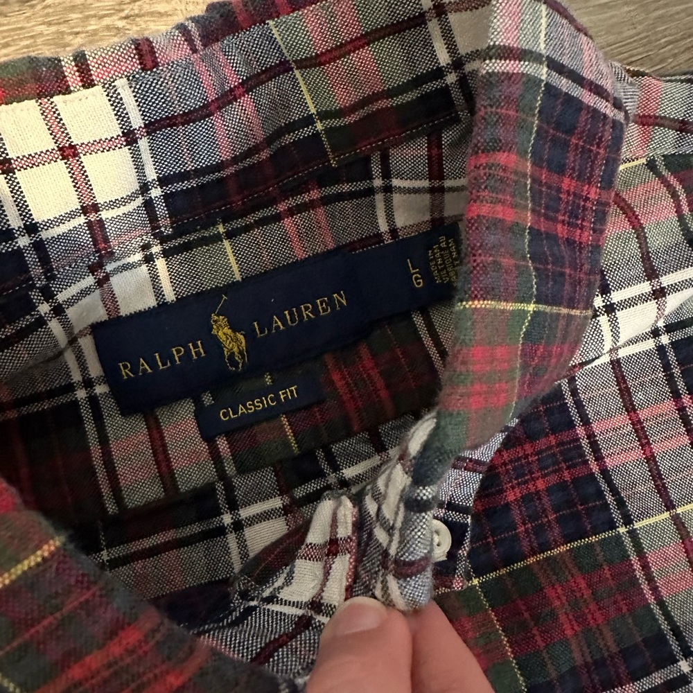 Ralph Lauren Men's Checkered Plaid Button Down Long Sleeve Cotton Shirt Large - Picture 5 of 10